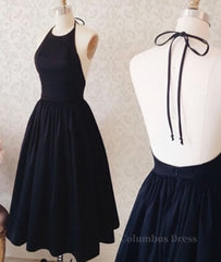 Bridesmaid Dress Idea, Halter Neck Backless Black Short Prom Dress, Black Homecoming Dress