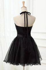 Bridesmaid Dress Purple, Halter Neck Backless Black Short Prom Dress, Open Back Black Homecoming Dress