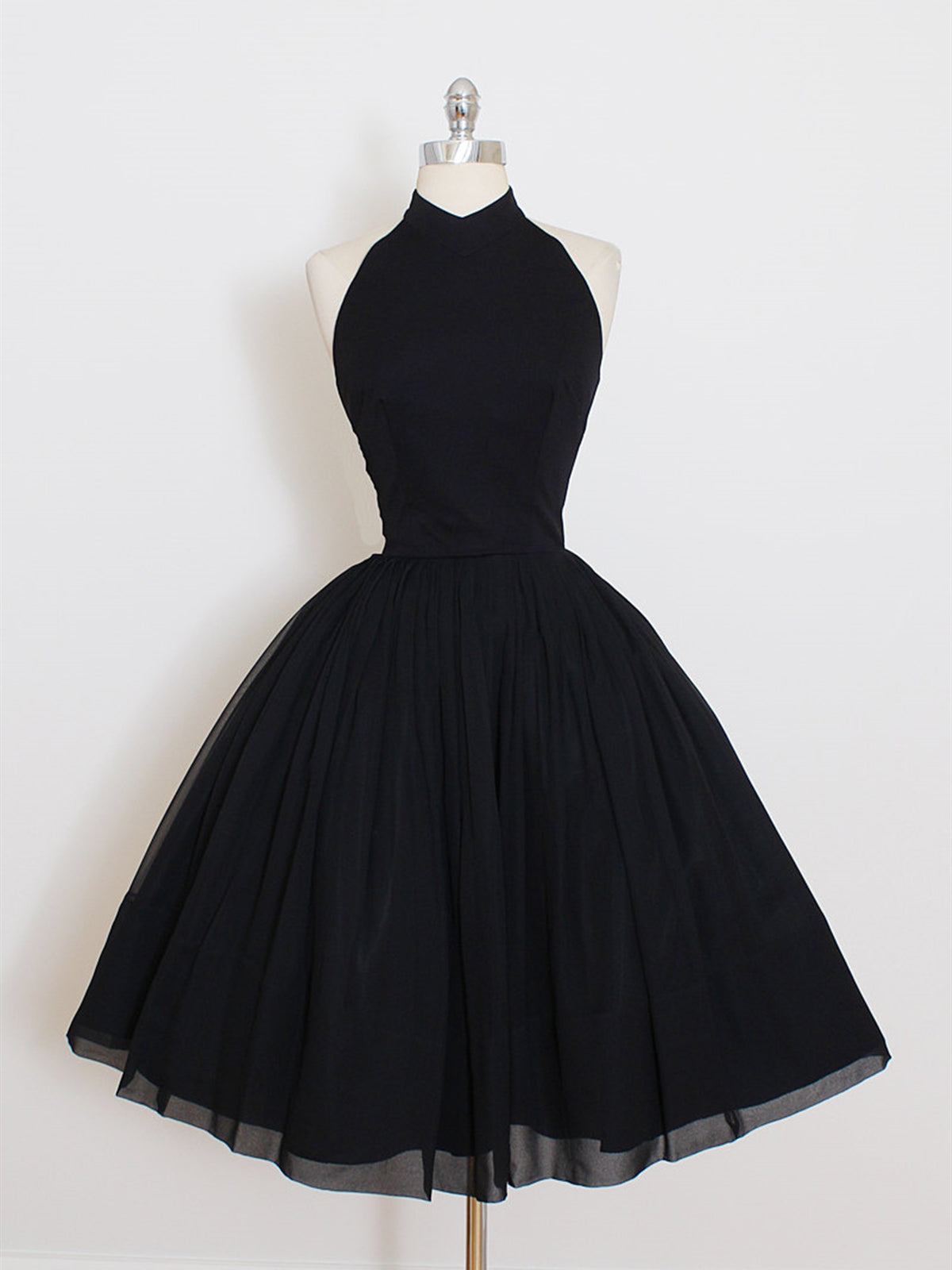 Functional Dress, Halter Neck Short Black Backless Prom Dresses, Open Back Short Black Formal Homecoming Dresses
