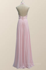 Winter Dress, Halter Pink Chiffon A-line Long Bridesmaid Dress