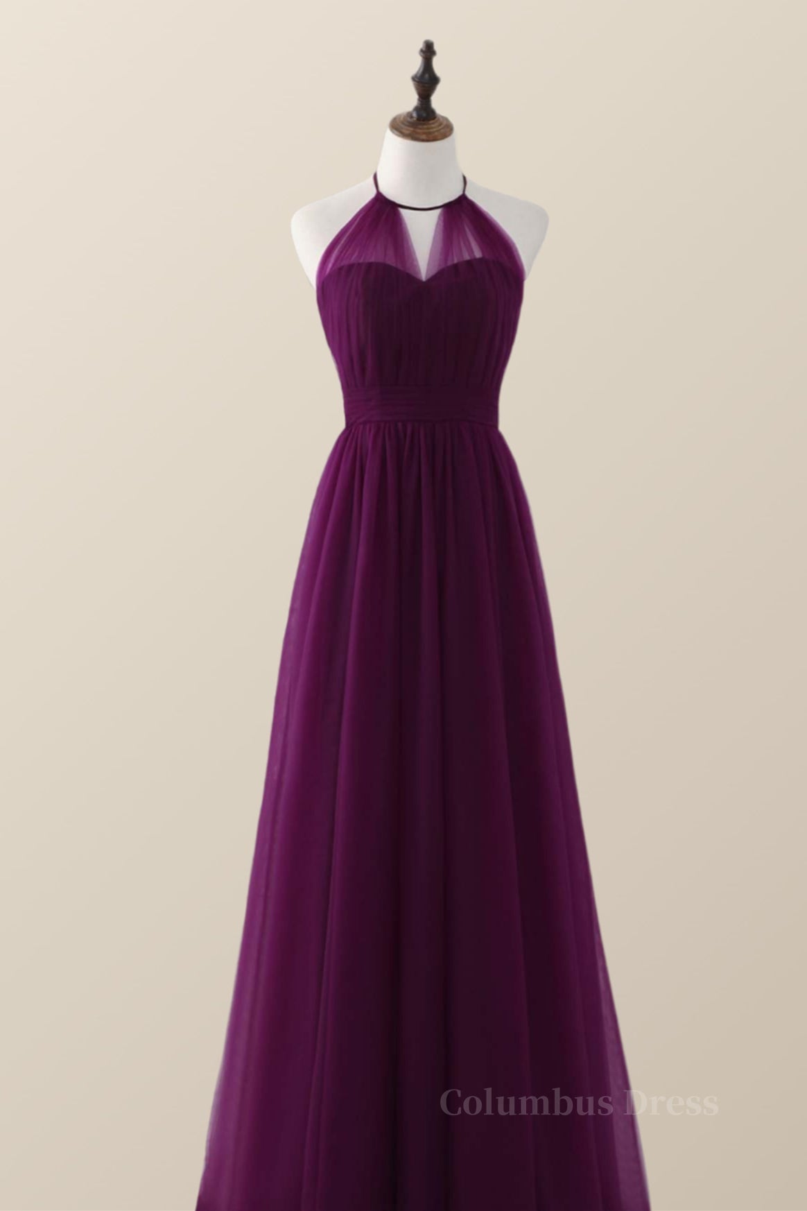 Prom Dress Prom Dresses, Halter Purple Tulle Long Bridesmaid Dress
