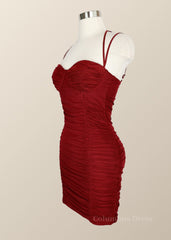 Formal Dress For Teens, Halter Red Ruched Bodycon Mini Dress