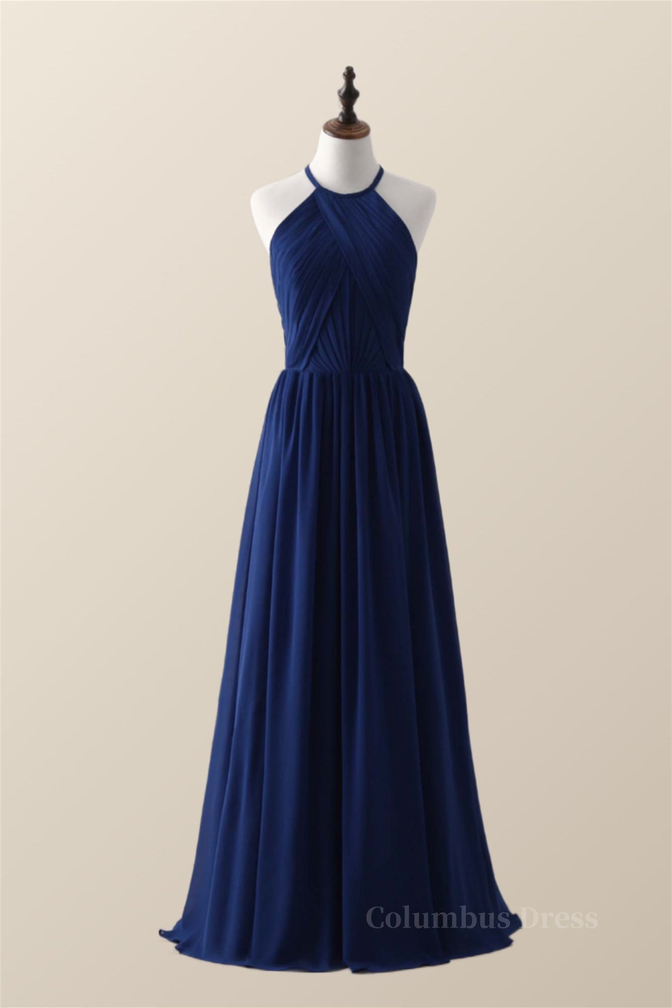 Bridesmaids Dress Long, Halter Royal Blue Pleated Long Bridesmaid Dress