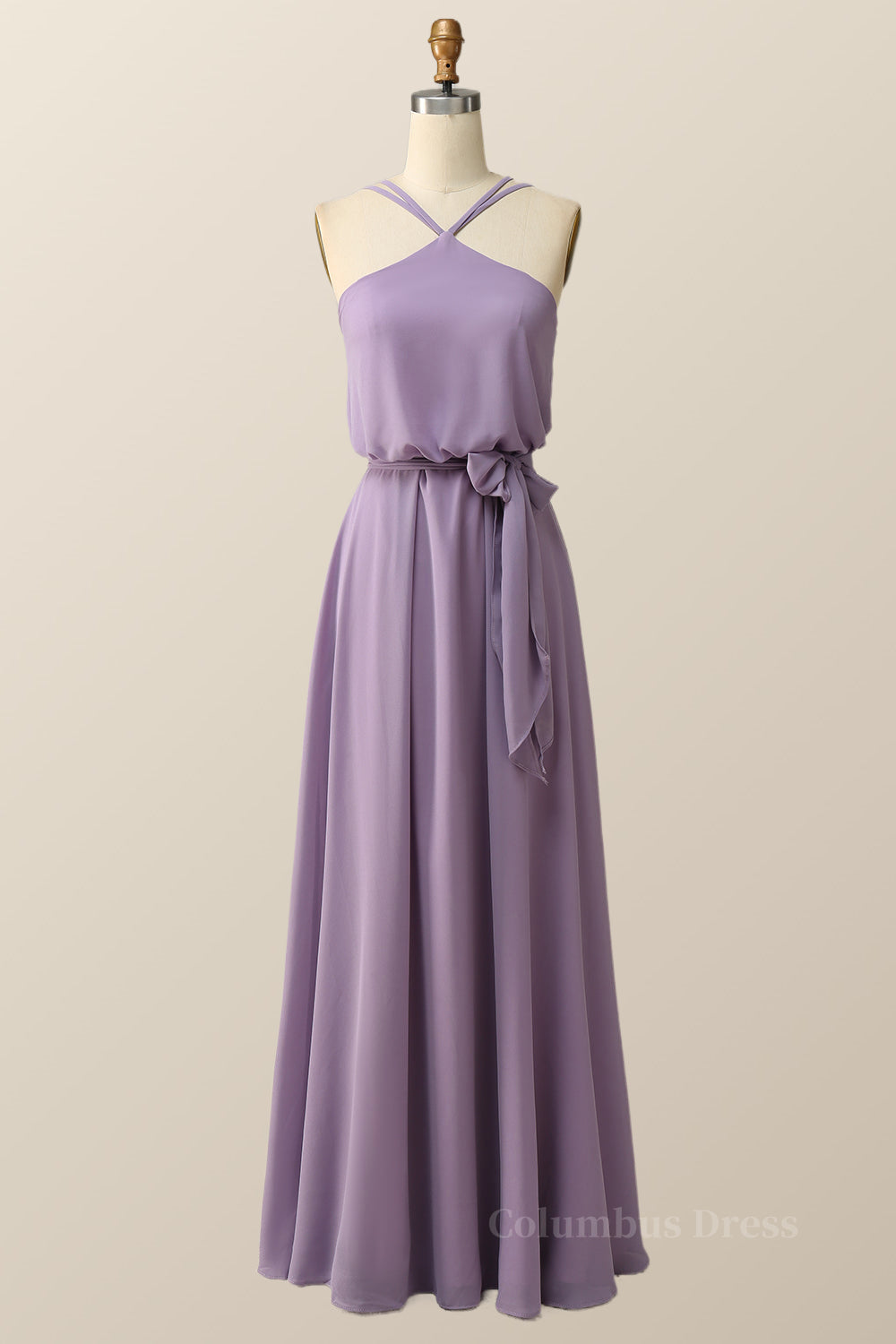 Bridesmaids Dresses Websites, Halter Straps Purple Chiffon Long Bridesmaid Dress