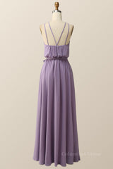 Bridesmaid Dress Websites, Halter Straps Purple Chiffon Long Bridesmaid Dress