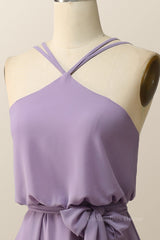 Bridesmaid Dress Website, Halter Straps Purple Chiffon Long Bridesmaid Dress