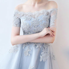 Party Dresses Short Tight, Off The Shoulder Dusty Blue High Low Homecoming Dress Tulle Short Cocktail Dresses