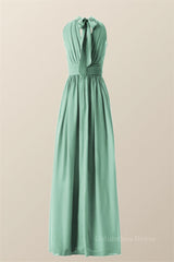 Vacation Dress, High Neck Mint Green Chiffon A-line Bridesmaid Dress