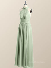 Dress To Impression, High Neck Mint Green Chiffon A-line Bridesmaid Dress