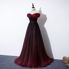 Party Dress Glitter, High Quality Gradient Dark Red Sweetheart Long Prom Dress, Tulle Evening Dress