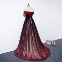 Party Dress Open Back, High Quality Gradient Dark Red Sweetheart Long Prom Dress, Tulle Evening Dress