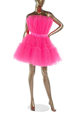 Homecoming Dress Fitted, Hot Pink A-line Short Puffy Tulle Party Dress Cocktail Dresses