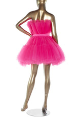 Homecoming Dresses Fitted, Hot Pink A-line Short Puffy Tulle Party Dress Cocktail Dresses