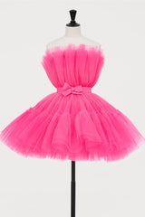 Homecoming Dress Red, Hot Pink A-line Short Puffy Tulle Party Dress Cocktail Dresses
