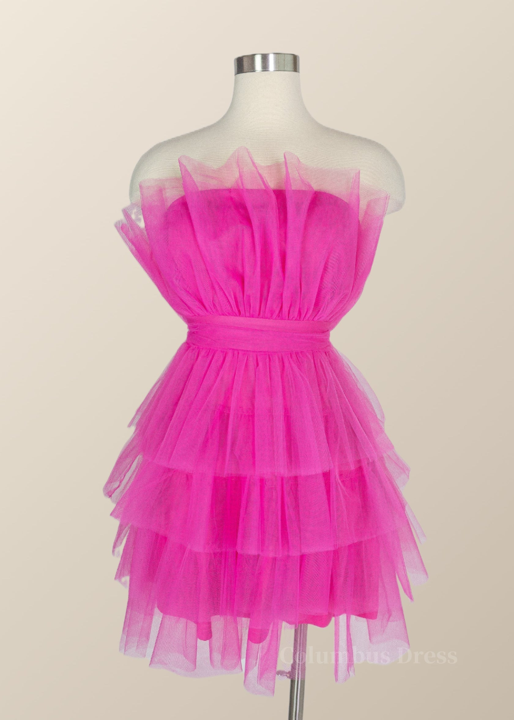 Formal Dress Long Gowns, Hot Pink Flare Short Birthday Dress