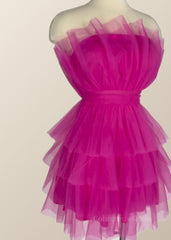 Formal Dress For Ladies, Hot Pink Flare Short Birthday Dress