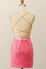 Bridesmaid Dresses Mismatched Spring Colors, Hot Pink Lace Bodycon Mini Dress