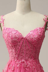 Bridesmaid Dresses Fall Color, Hot Pink Lace Long Prom Dress, Spaghetti Strap Evening Dress Party Dress