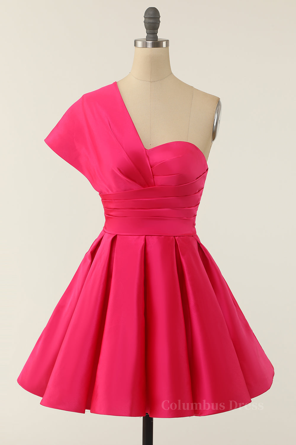 Bridesmaid Dresses Sale, Hot Pink One Shoulder Short A-line Party Dress