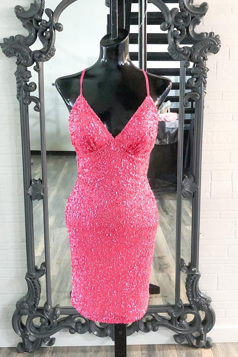Homecoming Dresses Black Girl, Hot Pink Sequins Boydcon Mini Party Dress Club Dress