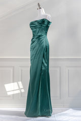 Prom Dress Places, Hunter Green Off-the-Shoulder Satin Mermaid Long Prom Dress with Slit