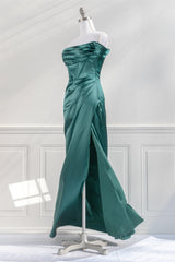 Prom Dress Trends 2026, Hunter Green Off-the-Shoulder Satin Mermaid Long Prom Dress with Slit