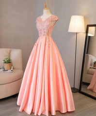 Formal Dresses For Middle School, Custom Made V Neck Lace Long Prom Dress, Lace Evening Dress