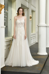 Wedding Dress Fittings, Illusion Lace One Shoulder Tulle Wedding Dresses With Sweep Train