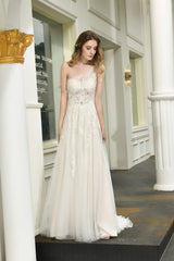 Wedding Dress Boutiques, Illusion Lace One Shoulder Tulle Wedding Dresses With Sweep Train