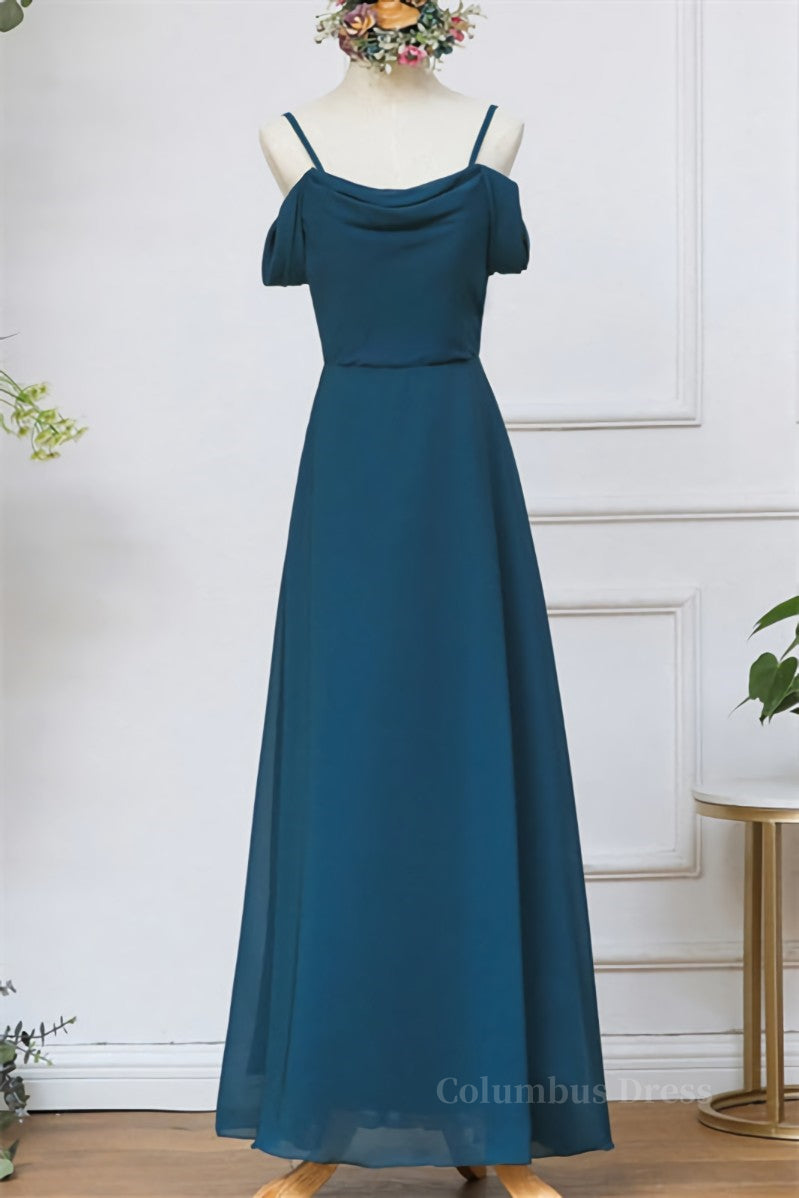 Prom Dress Brands, Ink Blue Chiffon Long Bridesmaid Dress