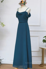Prom Dresses For 024, Ink Blue Chiffon Long Bridesmaid Dress