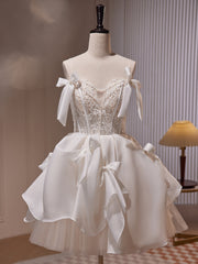 Bridesmaid Dresse Styles, Ivory Chiffon with Lace Straps Short Party Dress, Ivory Graduation Dress Formal Dress
