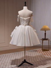 Bridesmaid Dress Stylee, Ivory Chiffon with Lace Straps Short Party Dress, Ivory Graduation Dress Formal Dress