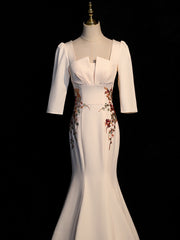 Wedding Dresses Trends, Ivory Mermaid Short Sleeves Wedding Party Dress, Ivory Long Evening Dress Prom Dress