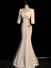 Wedding Dresses Trending, Ivory Mermaid Short Sleeves Wedding Party Dress, Ivory Long Evening Dress Prom Dress