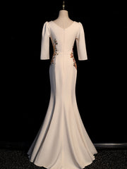 Wedding Dress Shops, Ivory Mermaid Short Sleeves Wedding Party Dress, Ivory Long Evening Dress Prom Dress