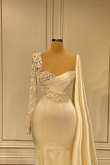 Party Dress New Look, Ivory One Shoulder Asymmetric Prom Dress with Ruffles