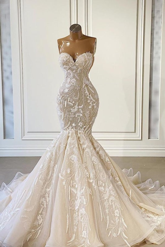 Wedding Dress Fittings, Ivory Sweetheart Strapless Long Mermaid Wedding Dress