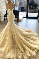 Wedding Dresses Rustic, Ivory Sweetheart Strapless Long Mermaid Wedding Dress