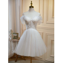 Evening Dresses 2030, Ivory Tulle Short Sweetheart Knee Length Party Dress, Ivory Homecoming Dresses