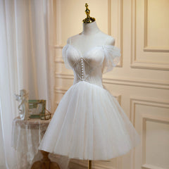 Evening Dress 2030, Ivory Tulle Short Sweetheart Knee Length Party Dress, Ivory Homecoming Dresses