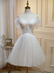 Evening Dress Petite, Ivory Tulle Short Sweetheart Knee Length Party Dress, Ivory Homecoming Dresses