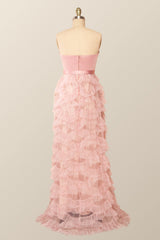 Prom Dress Off The Shoulder, Sweetheart Blush Pink Tiered Ruffles Long Formal Dress