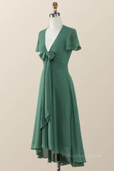 Bridesmaid Dresses Mauve, Knot Front Green Chiffon Long Bridesmaid Dress
