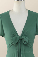 Flower Girl, Knot Front Green Chiffon Long Bridesmaid Dress