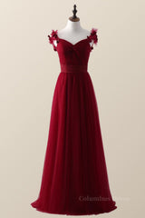Bridesmaid Dress Ideas, Knotted Front Red Tulle A-line Long Bridesmaid Dress