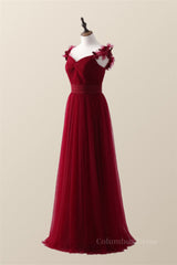 Bridesmaid Dresses Long, Knotted Front Red Tulle A-line Long Bridesmaid Dress