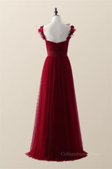 Bridesmaid Dress Elegant, Knotted Front Red Tulle A-line Long Bridesmaid Dress
