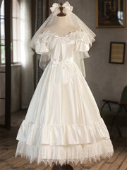 Weddings Dresses For The Beach, White Satin Lace Short Prom Dress, Off Shoulder Evening Dress, Wedding Dress