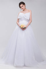 Wedding Dress Inspired, Lace Sheer Waist Long Pleated A-line Train Wedding Dresses with Half Sleeves